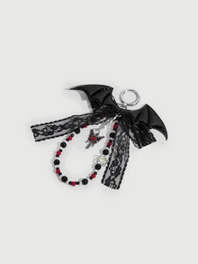DareSee 1PC Personalized Fashion Dark Style Couple CCB Cross PU Leather Bat Lace Bow DIY Keychain,Bow Bag Charm - Black - View 2