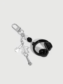 DareSee 1pc Unisex INS Style Music Headphone Keychain, Mini Microphone Guitar Music Note Charm, Phone Strap Bag Charm, Music Lover Gift - Multicolor - View 2