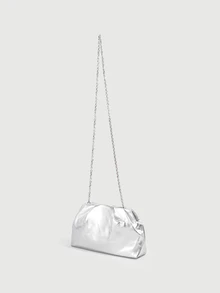 DareSee 1pc Metallic Shiny PU Ruched Cloud Clutch Bag, Silver, Minimalist Daily Handbag, Christmas Party, Christmas Gift - Silver - View 3