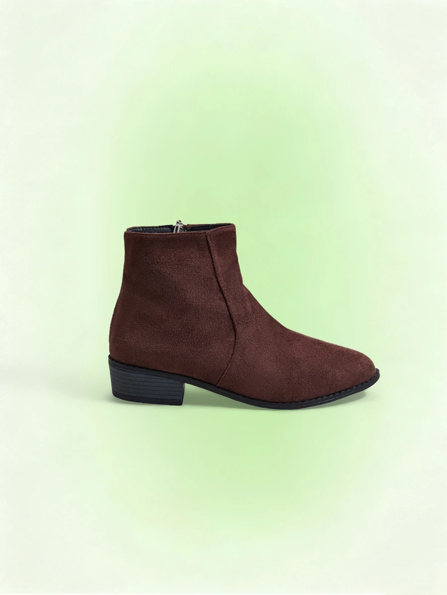 Trivaya Women's New Chelsea Ankle Boots, Pointed Toe Low Block Heel Minimalist Style Side Zipper Design - Coffee Brown - View 1