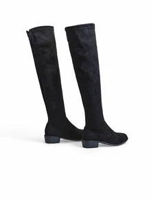 Trivaya Women's Faux Suede Slim Fit High Shaft Chunky Heel Riding Boots, Comfortable Elastic Casual - Black - View 2
