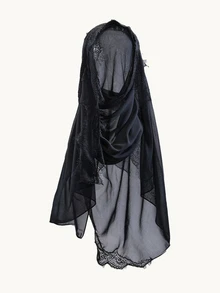 Farahzel 1件優雅女士純色蕾絲邊雪紡頭巾/披肩，奢華波西米亞風休閒長圍巾，防風披肩 - 彩色 - 查看 2