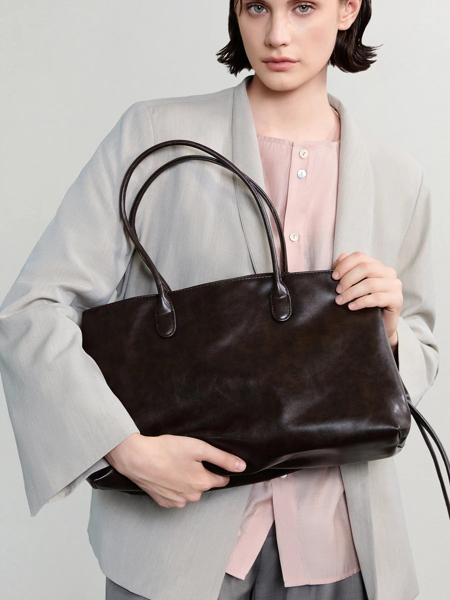 NobleVue 2026 New Premium Large Capacity Shoulder Tote Bag For Women, Fashion Multi-Compartment Minimalist Versatile Commuter Handbag Briefcase, Faux Leather - Coffee Brown - View 1