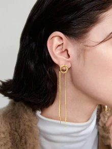 NobleVue 1 Pair Simple Long Tassel Earrings For Daily Wear - Gold - View 1