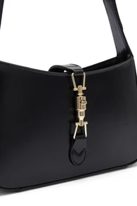 Okurime. Lightweight Luxurious Baguette Bag With Adjustable Strap & Distinctive Buckle, Elegant Crossbody Shoulder Bag, Dating, Work, Travel, Daily - Black - View 5