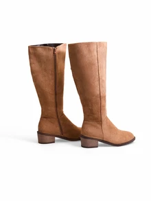 Trivaya Fall/Winter Plus Size Women's Suede Brown Knee-High Boots With Side Zipper And Chunky Heel - Khaki - View 2