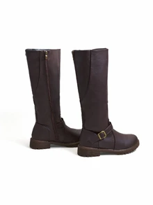Trivaya Fall/Winter 2025 Simple & Fashionable Women's Knee High Boots, Non-Slip, Comfortable, Versatile Buckle Decor, British Style, Plus Size - Brown - View 2
