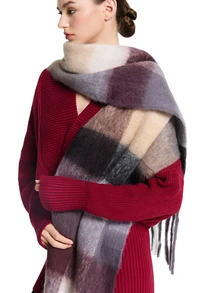 CHICVUE 1pc Autumn/Winter Fashion Striped Plaid Fuzzy Warm Women's Thick Scarf - Purple - View 3