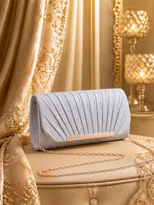 Farahzel Tas Bucket Mini Ringan, Kasual Bisnis dengan Dekorasi Rhinestone, Desain Tali Serut, Tas Malam Imitasi Transparan, Rhinestone Glamor untuk Pesta, Pengantin Wanita - Perak - View 1