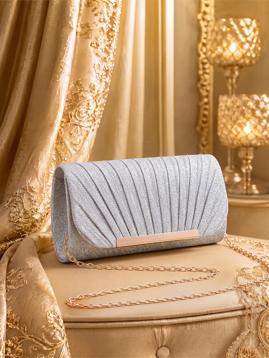 Farahzel Tas Bucket Mini Ringan, Kasual Bisnis dengan Dekorasi Rhinestone, Desain Tali Serut, Tas Malam Imitasi Transparan, Rhinestone Glamor untuk Pesta, Pengantin Wanita - Perak - View 1