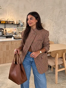 Women's Spring/Summer Vintage Plaid Asymmetric Blazer, Casual Fashion Suit Jacket - Red - View 1