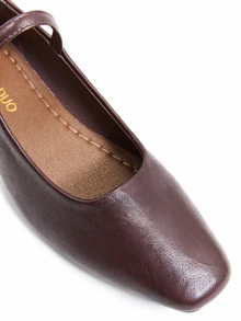 Trivaya Black Mary Jane Flat Square Toe Casual Shoes, New Preppy Style Buckle Office Shoes For Spring & Autumn - Brown - View 5