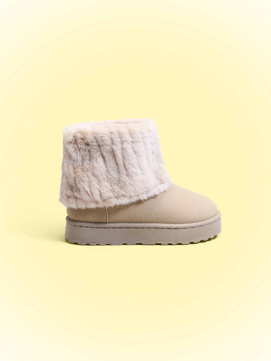 Trivaya Women's Thermal Lined Thick Warm Height-Increasing Fold-Over Plush Round Toe Short Shaft - Beige - View 1