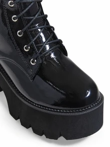 Trivaya Fall/Winter Zipper Side Lace-Up Front Wedge Boots, Black Punk Style Solid Color Women's Wedge Heel Platform Boots,Boots For Women - Black - View 4