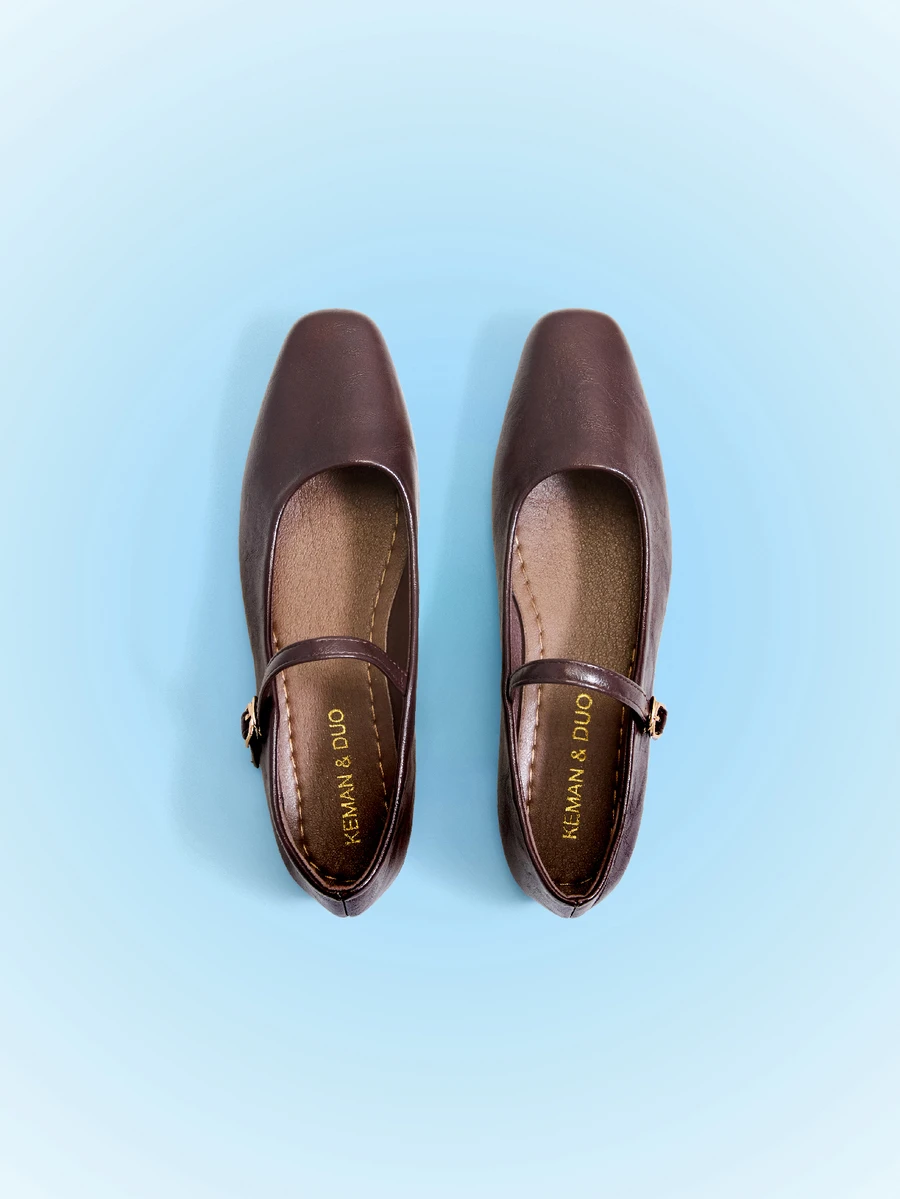Trivaya Black Mary Jane Flat Square Toe Casual Shoes, New Preppy Style Buckle Office Shoes For Spring & Autumn - Brown - View 1