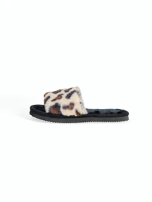 Avansion Fall/Winter Ladies' Fashionable Leopard Print Fuzzy Bedroom Slippers, Beige,Halloween,Fluffy Slippers - Beige - View 3