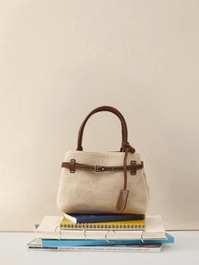 Okurime. Premium Casual Colorblock Commuter Vintage Canvas Buckle Versatile Women's Handbag Small Square Bag - Coffee - View 2