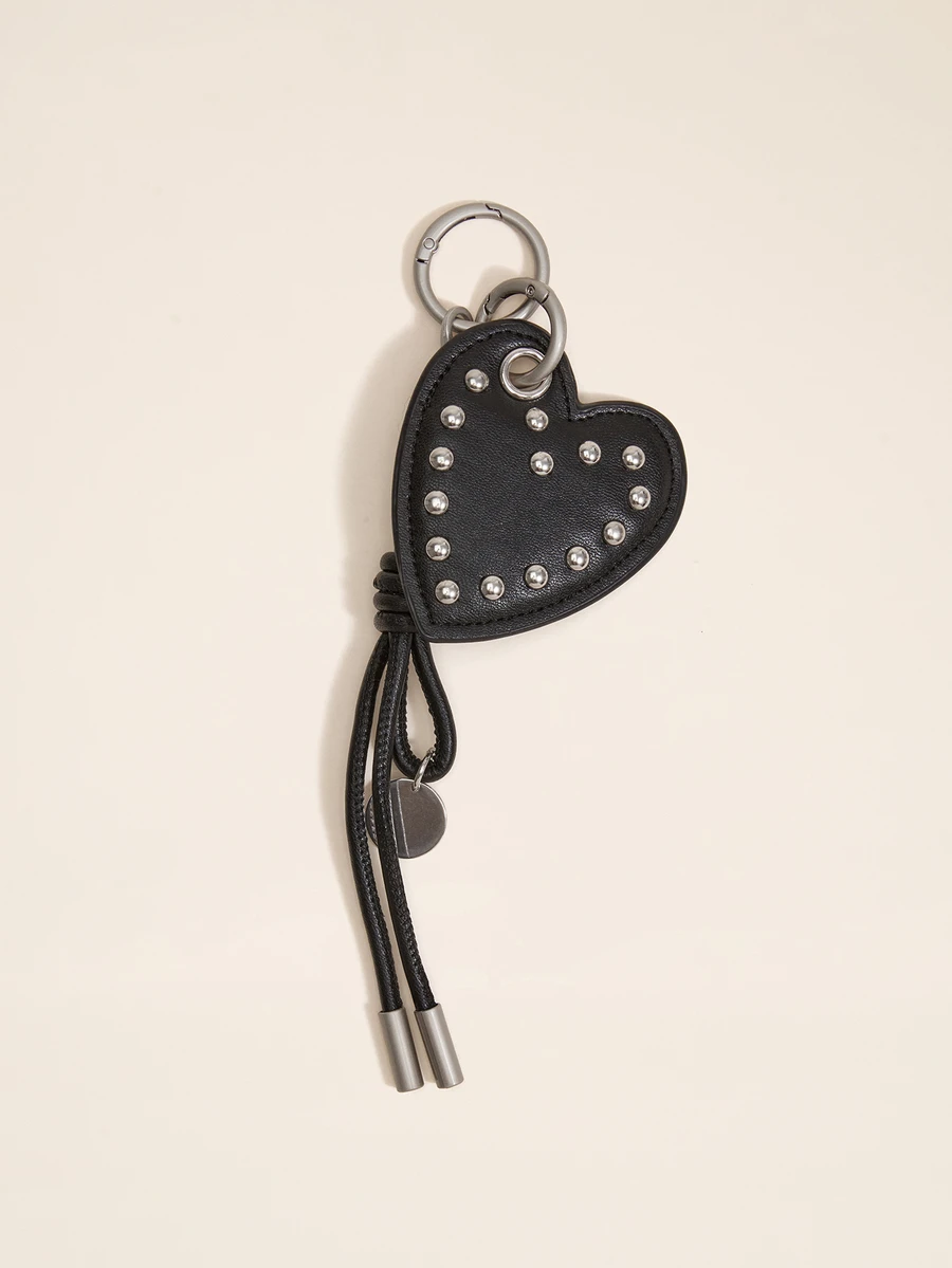 Okurime. Punk Style Heart-Shaped Bag Charm, Casual Fashion Keychain Accessory - Black - View 1