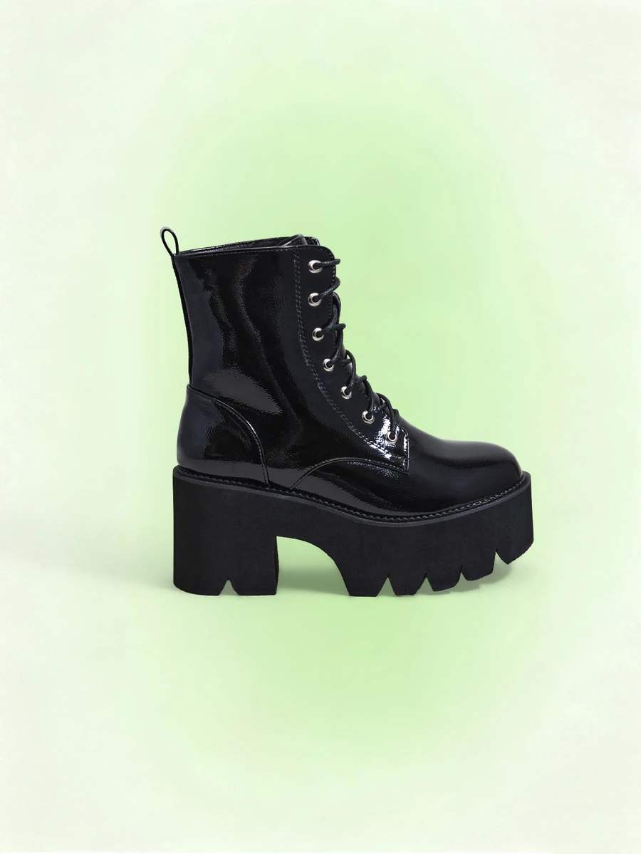 Trivaya Fall/Winter Zipper Side Lace-Up Front Wedge Boots, Black Punk Style Solid Color Women's Wedge Heel Platform Boots,Boots For Women - Black - View 1