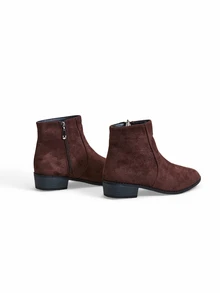 Trivaya Women's New Chelsea Ankle Boots, Pointed Toe Low Block Heel Minimalist Style Side Zipper Design - Coffee Brown - View 2