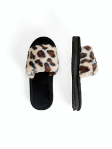 Avansion Fall/Winter Ladies' Fashionable Leopard Print Fuzzy Bedroom Slippers, Beige,Halloween,Fluffy Slippers - Beige - View 2