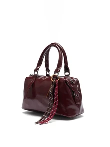 Okurime. 2025 New Solid Color Soft PU Luxury Handbag, Fashion Retro Daily Casual Gift Tote Bag For Women - Burgundy - View 3