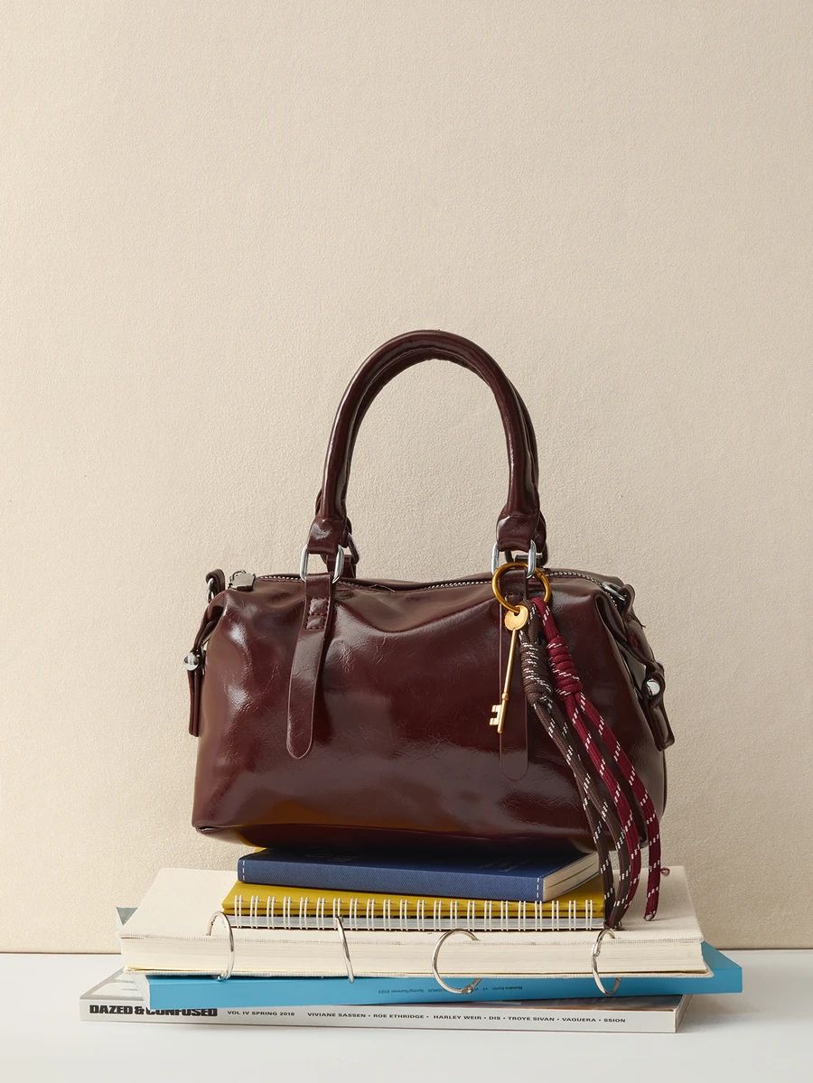 Okurime. 2025 New Solid Color Soft PU Luxury Handbag, Fashion Retro Daily Casual Gift Tote Bag For Women - Burgundy - View 1