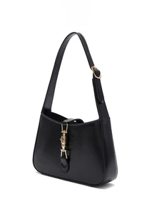Okurime. Lightweight Luxurious Baguette Bag With Adjustable Strap & Distinctive Buckle, Elegant Crossbody Shoulder Bag, Dating, Work, Travel, Daily - Black - View 4
