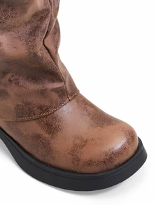 Trivaya Fall/Winter 2025 2024 New Vintage Mid-Heel Fashion Boots For Women, Distressed Riding Boots With Buckle - Brown - View 4