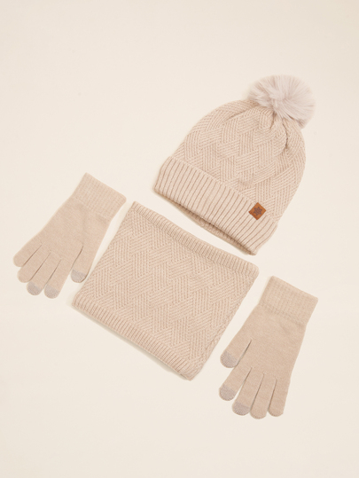 Okurime. 1-3pcs Women Winter Knit Beanie, Scarf & Touch Screen Gloves Set, Thick Thermal Lined, Pom Pom, Warm For Skiing Travel Driving, Gift For Her