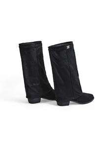 Trivaya 1 Pair Women's Fashionable Solid Color Velvet Sexy Mid-Calf Boots, Versatile And Comfortable - Black - View 2