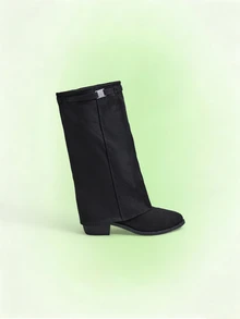 Trivaya 1 Pair Women's Fashionable Solid Color Velvet Sexy Mid-Calf Boots, Versatile And Comfortable - Black - View 1
