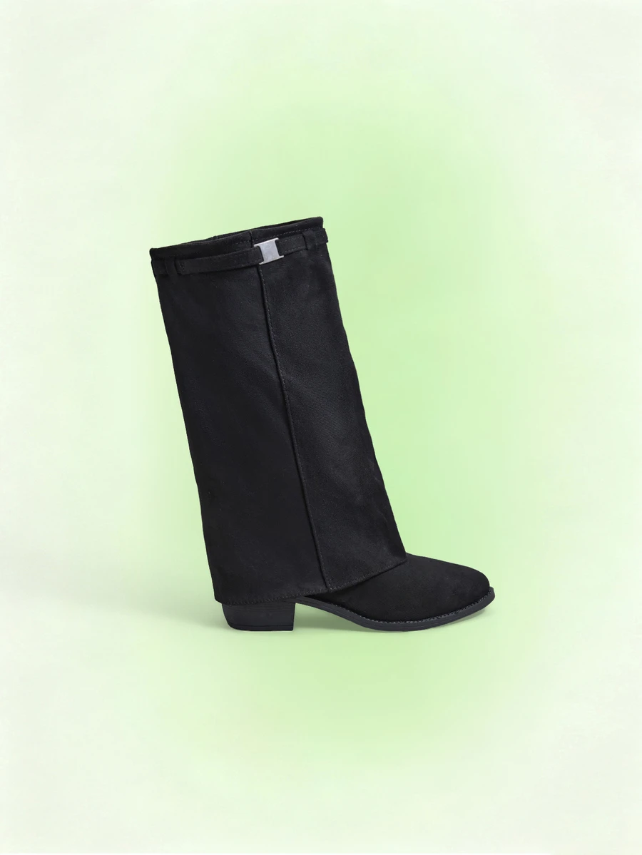 Trivaya 1 Pair Women's Fashionable Solid Color Velvet Sexy Mid-Calf Boots, Versatile And Comfortable - Black - View 1