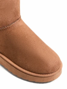 Trivaya Women's Matte Frosted Solid Color No Print Round Toe Mid-Calf Flat Thick Sole Snow Boots Minimalist - Camel - View 5