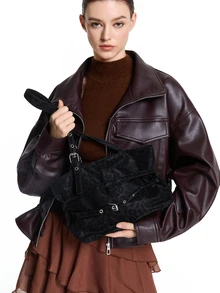 CHICVUE 1pc Vintage Large Capacity Tote Bag, Commuter Oversized Underarm Bag, Fashion Motorcycle Handbag - Black - View 3