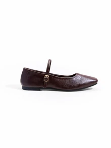Trivaya Black Mary Jane Flat Square Toe Casual Shoes, New Preppy Style Buckle Office Shoes For Spring & Autumn - Brown - View 4