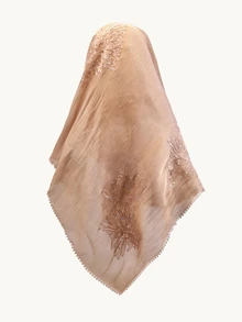 Farahzel 1件新款重工奢華亮片蕾絲刺繡花邊端莊時尚亮片刺繡歐根紗穆斯林頭巾披肩 - 彩色 - 查看 4