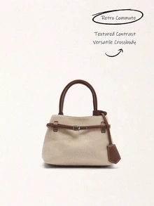 Okurime. Premium Casual Colorblock Commuter Vintage Canvas Buckle Versatile Women's Handbag Small Square Bag - Coffee - View 1