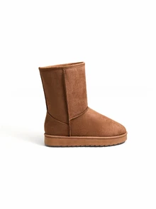 Trivaya Women's Matte Frosted Solid Color No Print Round Toe Mid-Calf Flat Thick Sole Snow Boots Minimalist - Camel - View 4