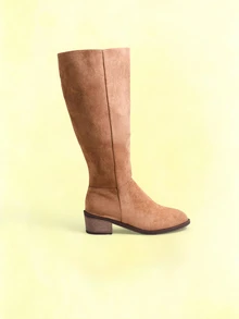 Trivaya Fall/Winter Plus Size Women's Suede Brown Knee-High Boots With Side Zipper And Chunky Heel - Khaki - View 1