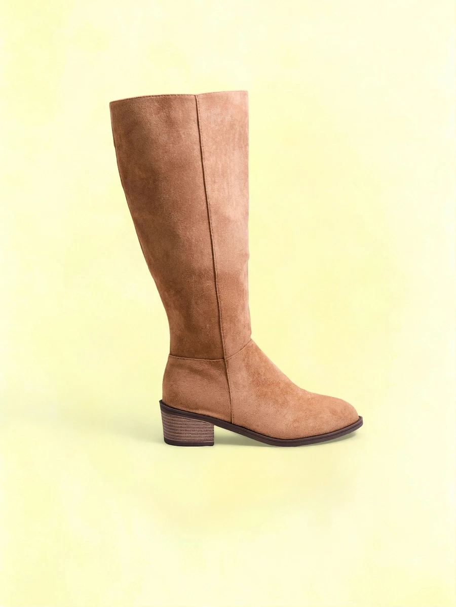 Trivaya Fall/Winter Plus Size Women's Suede Brown Knee-High Boots With Side Zipper And Chunky Heel - Khaki - View 1
