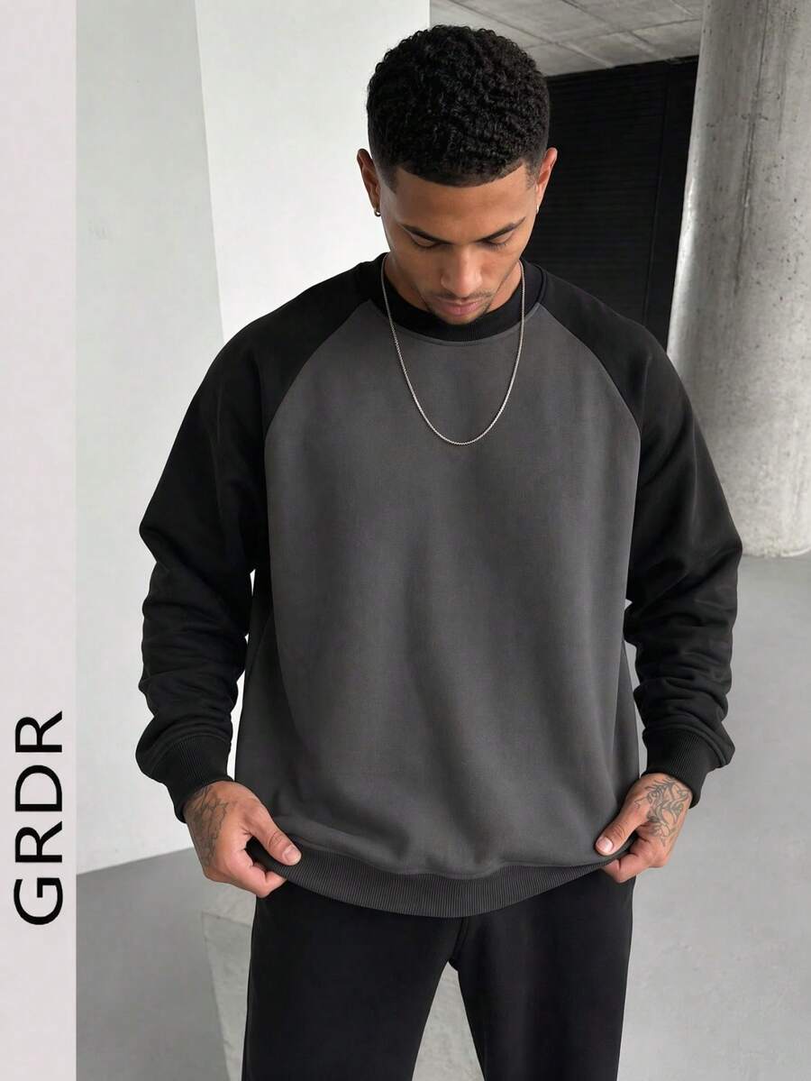 GRDR 1pc Men's Casual Long Sleeve Crew Neck Pullover Sweatshirt | Fashionable & | Show Your Style - Dark Grey - View 1