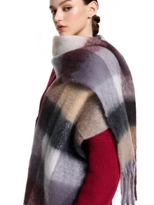 CHICVUE 1pc Autumn/Winter Fashion Striped Plaid Fuzzy Warm Women's Thick Scarf - Purple - View 1