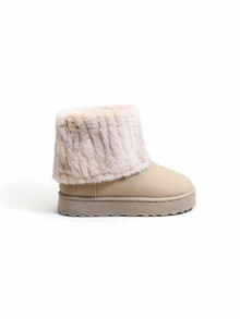 Trivaya Women's Thermal Lined Thick Warm Height-Increasing Fold-Over Plush Round Toe Short Shaft - Beige - View 4