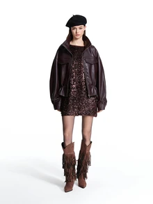 CHICVUE Fall/Winter 2025 Women Brown Knee-High Geometric Fringed Decor Side Zip Faux Suede - Coffee Brown - View 2