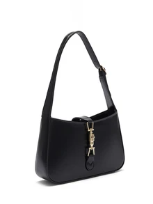 Okurime. Lightweight Luxurious Baguette Bag With Adjustable Strap & Distinctive Buckle, Elegant Crossbody Shoulder Bag, Dating, Work, Travel, Daily - Black - View 3