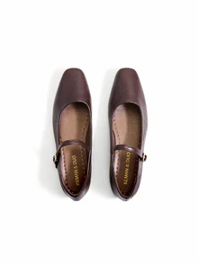 Trivaya Black Mary Jane Flat Square Toe Casual Shoes, New Preppy Style Buckle Office Shoes For Spring & Autumn - Brown - View 3