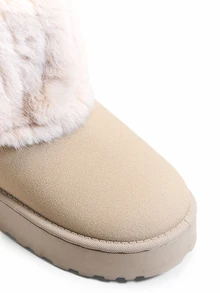 Trivaya Women's Thermal Lined Thick Warm Height-Increasing Fold-Over Plush Round Toe Short Shaft - Beige - View 5
