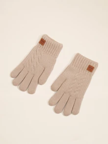 Okurime. 1 Pair Women's Winter Warm Knit Gloves, Double-Layer Touch Screen Fingertips For Driving, Running, Gaming, Halloween - Beige - View 1