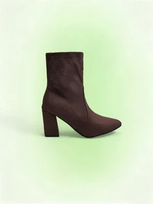 Trivaya Women's Classic New Pointed Toe Chunky Heel High Heel Boots, Versatile Fashionable Ankle Boots - Coffee Brown - View 1
